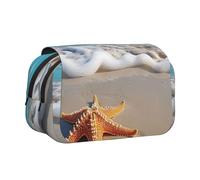 BNVSADC Sea Beach Printed Print Flip Top Double Layer Pencil Case - Large Capacity School Supplies Organizer for Students, Kids, Teens, Artists, Travel & Office Use
