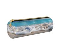 BNVSADC Sea Beach Printed Round Pencil Case Leather Pencil Pouch Cute Stationery Pencil Pen Bag for School Office Travel