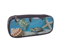 BNVSADC Sea Conch Shell Turtle Printed Leather Pencil Pen Case & Makeup Bag - Stylish Pencil Bag Stationery Organizer Pouch for School Office Travel