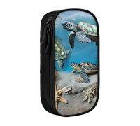 BNVSADC Sea Conch Shell Turtle Printed Pencil Case for Girls Boys, Large Capacity Pencil Pouch Cute Pencil Box Adult Makeup Bag with 2 Compartments, Black