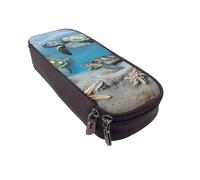 BNVSADC Sea Conch Shell Turtle Printed PU Leather Flip Pencil Case, Cute Pencil Box Pen Bag Stationery Organizer Makeup Bag for School Office Travel