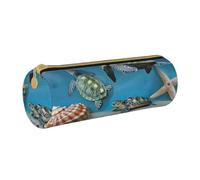 BNVSADC Sea Conch Shell Turtle Printed Round Pencil Case Leather Pencil Pouch Cute Stationery Pencil Pen Bag for School Office Travel
