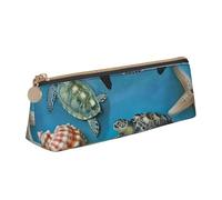 BNVSADC Sea Conch Shell Turtle Printed Triangle Pencil Case Leather Pencil Pouch Cute Stationery Pencil Pen Bag for School Office Travel