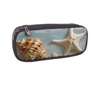 BNVSADC Sea Shell Beach Printed Leather Pencil Pen Case & Makeup Bag - Stylish Pencil Bag Stationery Organizer Pouch for School Office Travel