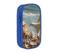 BNVSADC Sea Shell Beach Printed Pencil Case for Girls Boys, Large Capacity Pencil Pouch Cute Pencil Box Adult Makeup Bag with 2 Compartments, Blue