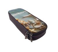 BNVSADC Sea Shell Beach Printed PU Leather Flip Pencil Case, Cute Pencil Box Pen Bag Stationery Organizer Makeup Bag for School Office Travel