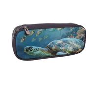 BNVSADC Sea Turtle with Fishes Printed Leather Pencil Pen Case & Makeup Bag - Stylish Pencil Bag Stationery Organizer Pouch for School Office Travel