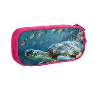 BNVSADC Sea Turtle with Fishes Printed Pencil Case Large Pen Bag Cute Pencil Box Pouch Office School Stationery Organizer for Girls Boys, Pink