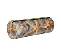 BNVSADC Seashell Beach Printed Round Pencil Case Leather Pencil Pouch Cute Stationery Pencil Pen Bag for School Office Travel