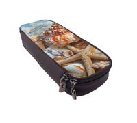 BNVSADC Seashell Landscape On The Beach Printed PU Leather Flip Pencil Case, Cute Pencil Box Pen Bag Stationery Organizer Makeup Bag for School Office Travel