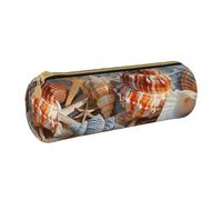 BNVSADC Seashell Landscape On The Beach Printed Round Pencil Case Leather Pencil Pouch Cute Stationery Pencil Pen Bag for School Office Travel