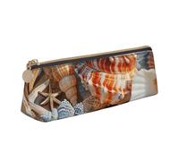 BNVSADC Seashell Landscape On The Beach Printed Triangle Pencil Case Leather Pencil Pouch Cute Stationery Pencil Pen Bag for School Office Travel