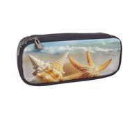 BNVSADC Seashell Sea Beach Pattern Printed Leather Pencil Pen Case & Makeup Bag - Stylish Pencil Bag Stationery Organizer Pouch for School Office Travel