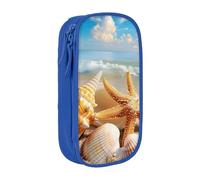 BNVSADC Seashell Sea Beach Pattern Printed Pencil Case for Girls Boys, Large Capacity Pencil Pouch Cute Pencil Box Adult Makeup Bag with 2 Compartments, Blue