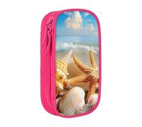 BNVSADC Seashell Sea Beach Pattern Printed Pencil Case for Girls Boys, Large Capacity Pencil Pouch Cute Pencil Box Adult Makeup Bag with 2 Compartments, Pink