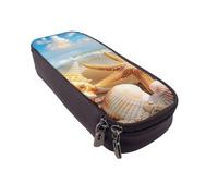 BNVSADC Seashell Sea Beach Pattern Printed PU Leather Flip Pencil Case, Cute Pencil Box Pen Bag Stationery Organizer Makeup Bag for School Office Travel