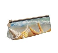 BNVSADC Seashell Sea Beach Pattern Printed Triangle Pencil Case Leather Pencil Pouch Cute Stationery Pencil Pen Bag for School Office Travel