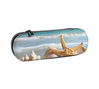 BNVSADC Seashell Sea Beach Printed Leather Pencil Pen Case & Makeup Bag - Stylish Hard Shell Pencil Bag Stationery Organizer Pouch for School Office Travel