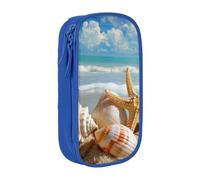 BNVSADC Seashell Sea Beach Printed Pencil Case for Girls Boys, Large Capacity Pencil Pouch Cute Pencil Box Adult Makeup Bag with 2 Compartments, Blue