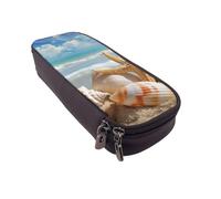 BNVSADC Seashell Sea Beach Printed PU Leather Flip Pencil Case, Cute Pencil Box Pen Bag Stationery Organizer Makeup Bag for School Office Travel