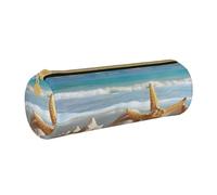 BNVSADC Seashell Sea Beach Printed Round Pencil Case Leather Pencil Pouch Cute Stationery Pencil Pen Bag for School Office Travel
