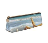 BNVSADC Seashell Sea Beach Printed Triangle Pencil Case Leather Pencil Pouch Cute Stationery Pencil Pen Bag for School Office Travel