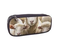 BNVSADC Sheep and Lambs Printed Leather Pencil Pen Case & Makeup Bag - Stylish Pencil Bag Stationery Organizer Pouch for School Office Travel
