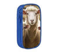 BNVSADC Sheep and Lambs Printed Pencil Case for Girls Boys, Large Capacity Pencil Pouch Cute Pencil Box Adult Makeup Bag with 2 Compartments, Blue