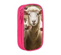 BNVSADC Sheep and Lambs Printed Pencil Case for Girls Boys, Large Capacity Pencil Pouch Cute Pencil Box Adult Makeup Bag with 2 Compartments, Pink