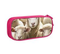 BNVSADC Sheep and Lambs Printed Pencil Case Large Pen Bag Cute Pencil Box Pouch Office School Stationery Organizer for Girls Boys, Pink