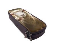 BNVSADC Sheep and Lambs Printed PU Leather Flip Pencil Case, Cute Pencil Box Pen Bag Stationery Organizer Makeup Bag for School Office Travel