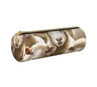 BNVSADC Sheep and Lambs Printed Round Pencil Case Leather Pencil Pouch Cute Stationery Pencil Pen Bag for School Office Travel