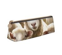 BNVSADC Sheep and Lambs Printed Triangle Pencil Case Leather Pencil Pouch Cute Stationery Pencil Pen Bag for School Office Travel