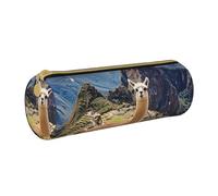 BNVSADC Sheep Printed Round Pencil Case Leather Pencil Pouch Cute Stationery Pencil Pen Bag for School Office Travel