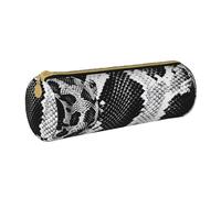 BNVSADC Snake Skin Black and White Printed Round Pencil Case Leather Pencil Pouch Cute Stationery Pencil Pen Bag for School Office Travel