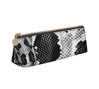 BNVSADC Snake Skin Black and White Printed Triangle Pencil Case Leather Pencil Pouch Cute Stationery Pencil Pen Bag for School Office Travel