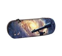 BNVSADC Space Galaxy with Telescope Printed Leather Pencil Pen Case & Makeup Bag - Stylish Hard Shell Pencil Bag Stationery Organizer Pouch for School Office Travel