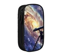 BNVSADC Space Galaxy with Telescope Printed Pencil Case for Girls Boys, Large Capacity Pencil Pouch Cute Pencil Box Adult Makeup Bag with 2 Compartments, Black