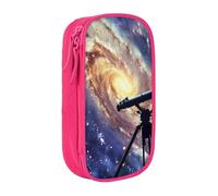 BNVSADC Space Galaxy with Telescope Printed Pencil Case for Girls Boys, Large Capacity Pencil Pouch Cute Pencil Box Adult Makeup Bag with 2 Compartments, Pink