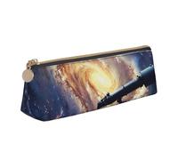 BNVSADC Space Galaxy with Telescope Printed Triangle Pencil Case Leather Pencil Pouch Cute Stationery Pencil Pen Bag for School Office Travel