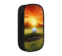 BNVSADC Sport Golf Ball Sunset Tree Printed Pencil Case for Girls Boys, Large Capacity Pencil Pouch Cute Pencil Box Adult Makeup Bag with 2 Compartments, Black