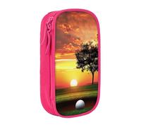 BNVSADC Sport Golf Ball Sunset Tree Printed Pencil Case for Girls Boys, Large Capacity Pencil Pouch Cute Pencil Box Adult Makeup Bag with 2 Compartments, Pink