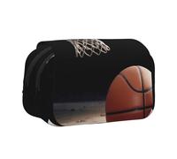 BNVSADC Sports Basketball Printed Print Flip Top Double Layer Pencil Case - Large Capacity School Supplies Organizer for Students, Kids, Teens, Artists, Travel & Office Use