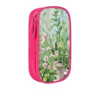 BNVSADC Springtime Herb Garden Printed Pencil Case for Girls Boys, Large Capacity Pencil Pouch Cute Pencil Box Adult Makeup Bag with 2 Compartments, Pink