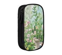 BNVSADC Springtime Herb Garden Printed Pencil Case for Girls Boys, Large Capacity Pencil Pouch Cute Pencil Box Adult Makeup Bag with 2 Compartments, Black