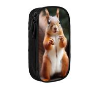 BNVSADC Squirrel Funny Animal Printed Pencil Case for Girls Boys, Large Capacity Pencil Pouch Cute Pencil Box Adult Makeup Bag with 2 Compartments, Black