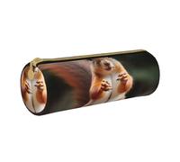 BNVSADC Squirrel Funny Animal Printed Round Pencil Case Leather Pencil Pouch Cute Stationery Pencil Pen Bag for School Office Travel