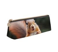 BNVSADC Squirrel Funny Animal Printed Triangle Pencil Case Leather Pencil Pouch Cute Stationery Pencil Pen Bag for School Office Travel