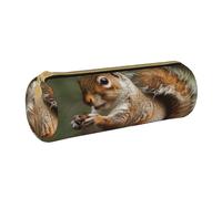 BNVSADC Squirrel Printed Round Pencil Case Leather Pencil Pouch Cute Stationery Pencil Pen Bag for School Office Travel