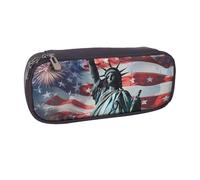 BNVSADC Statue of Liberty Flag Printed Leather Pencil Pen Case & Makeup Bag - Stylish Pencil Bag Stationery Organizer Pouch for School Office Travel